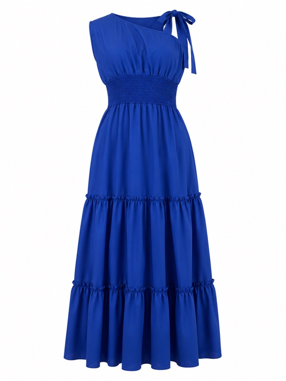 SHEIN Royal Blue One-Shoulder Tiered Maxi Dress with Tie